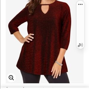 Jessica London Longsleeve Keyhole Red Shimmer Tunic SZ 26/28